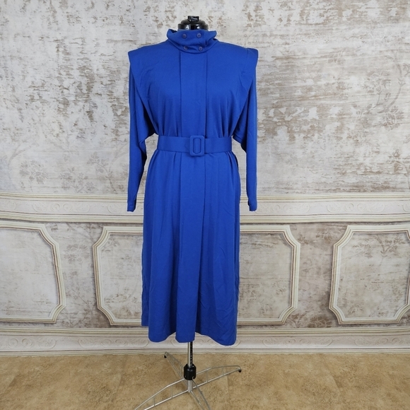 Vintage 1980s Avante Garde Dress Blue Shirt Dress Oversized New Wave 80s VTG - Picture 11 of 14